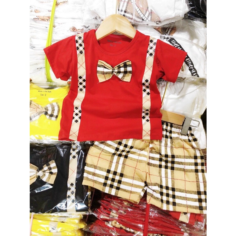 Quần áo cho bé trai, Sét bộ cộc tay nơ công tử chất cotton cao cấp cho bé từ 7-18kg - MOOBABY SHOP