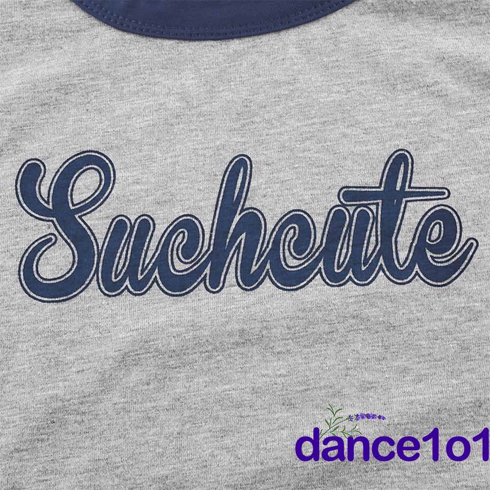 Áo Thun Croptop Cổ Tròn Phối Màu In Chữ Thời Trang Cho Nữ