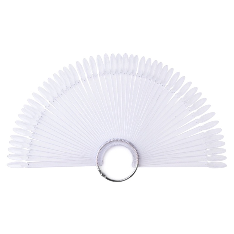 Set 50 Móng Tay Giả Hình Quạt Nhiều Màu Sắc Trưng Bày Kèm Nhẫn Kim Loại