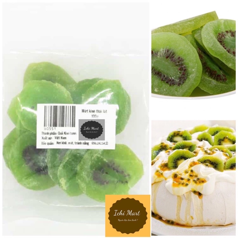 Mứt kiwi thái lát 100g,Nguyên liệu làm kẹo Nougat,trang trí bánh