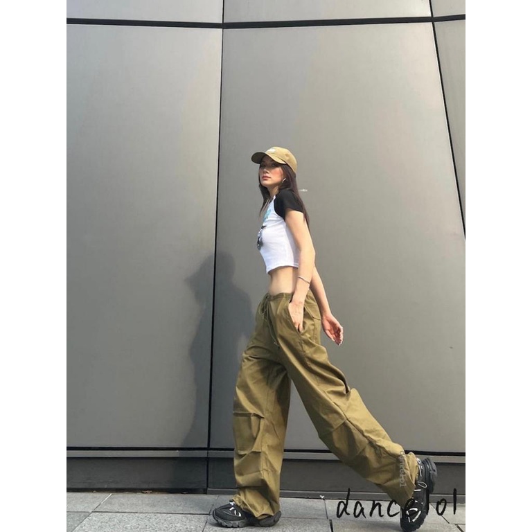 Quần Túi Hộp Lưng Thun Ống Rộng Nhảy Múa Đường Phố Cá Tính 1O1-Y2K