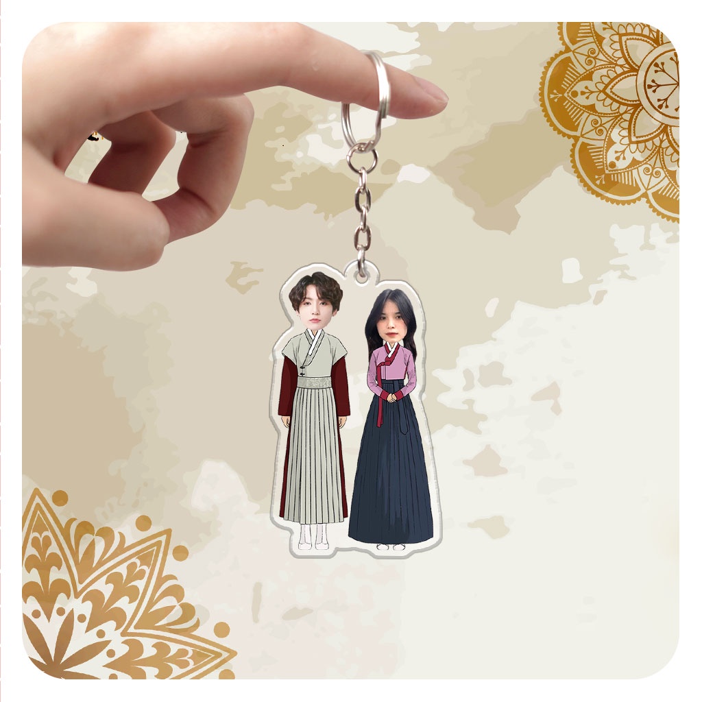 Móc khóa cặp đôi Hanbok dễ thương in theo yêu cầu ghép mặt idol