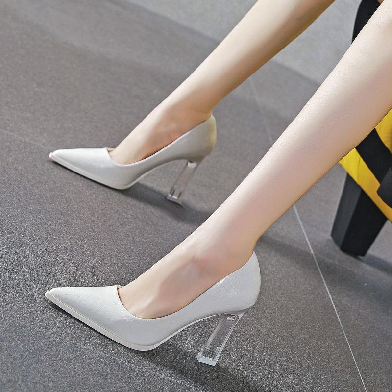 OFF-WHITE Giày Cao Gót Mũi Nhọn Quai Da Mềm Trong Suốt Sành Điệu Cho Nữ Mã 9