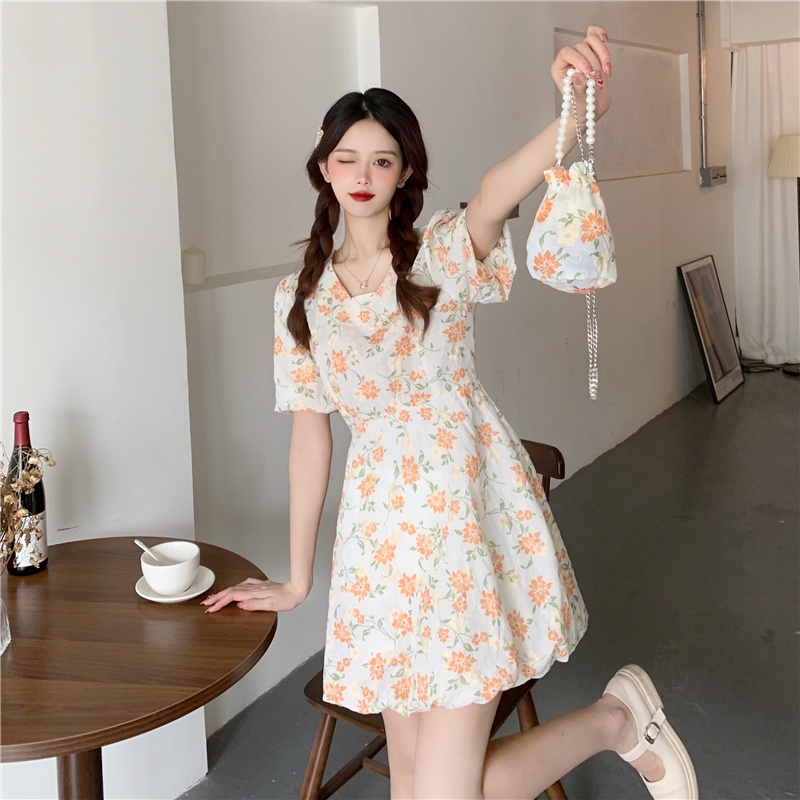 Đầm ngắn PERTY in hoa thời trang mùa hè Hàn Quốc cho nữ