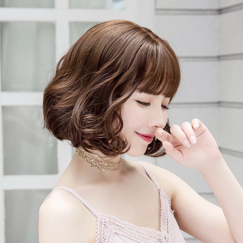 Tóc giả cả đầu ❤️FREESHIP❤️ Tóc giả nguyên đầu víc xoăn ngắn 20cm vàng tây D3038