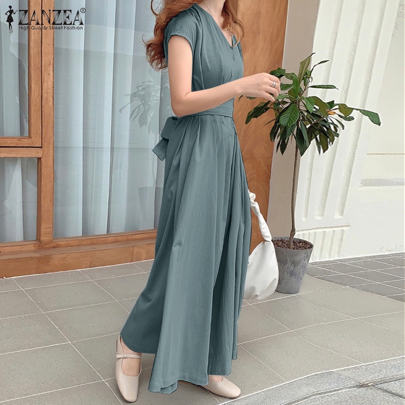 Zanzea Đầm ôm Tay Ngắn Cổ Chữ V Thời Trang Quyến Rũ