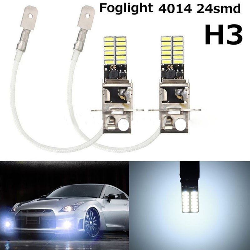 2 Bóng đèn Led H3 ánh sáng trắng 6500K 24SMD 4014 cho xe hơi