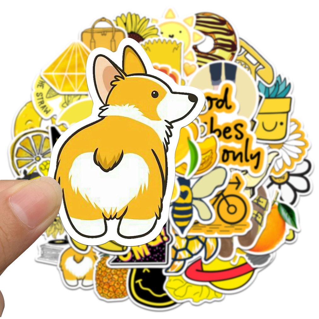 Bộ 10/50 Miếng Dán Hình Hoạt Hình Màu Vàng Chống Thấm Nước Trang Trí Nhà/Laptop