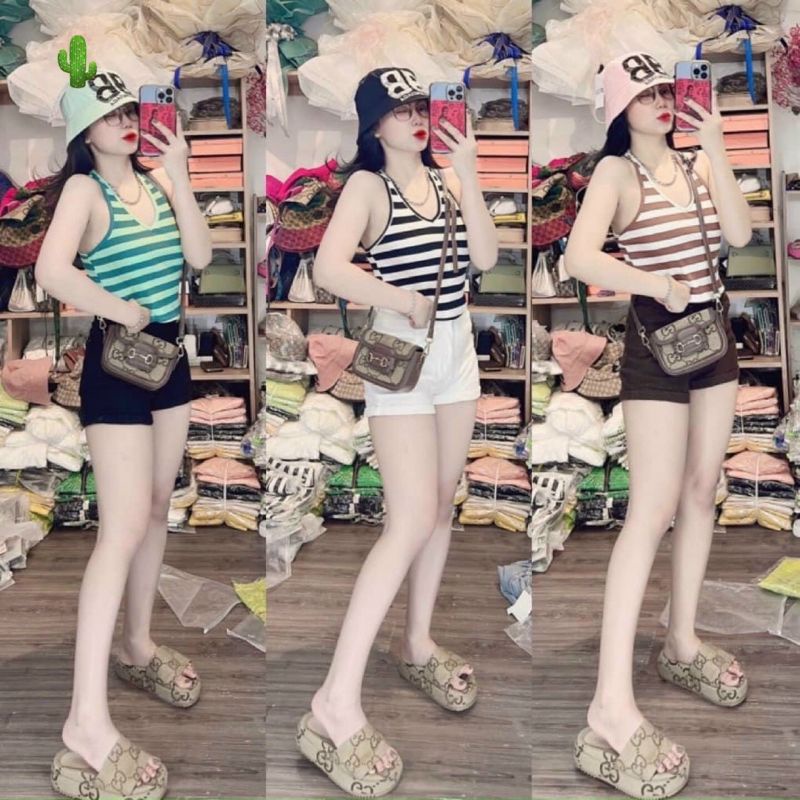 Áo sát nách cổ tim sọc phối đồ cực xinh và tươi trẻ PC