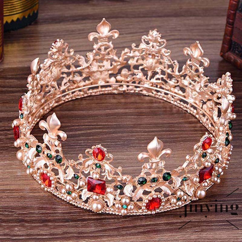 GETNOIVAS Vương miện dáng tròn viền pha lê phong cách Retro cho cô dâu