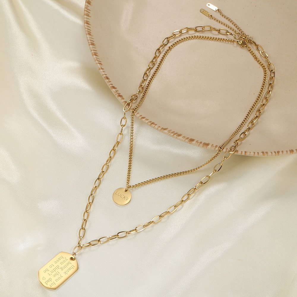 Dây chuyền nam nữ 2 lớp màu vàng mặt kim loại cá tính