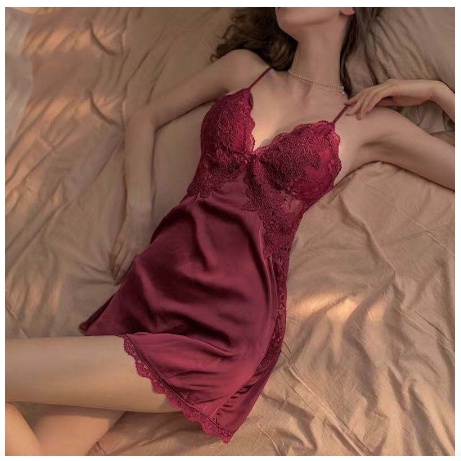 Tặng kèm chip - Váy ngủ lụa phối ren dây lưng chéo sexy M22 ( có đệm ngực