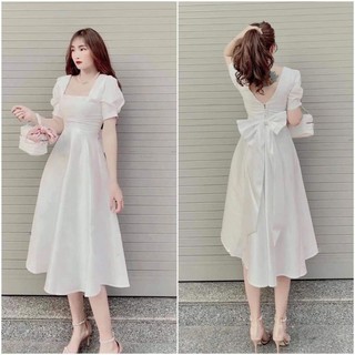 Đầm MiDi Trắng Nơ Sau Lưng Sang Trọng
