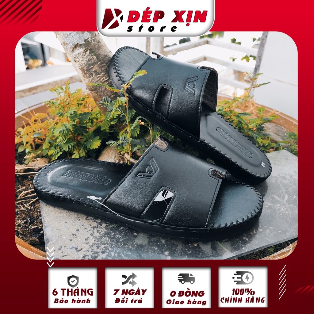 Dép Da Quai Ngang Cao Cấp Chữ H TRIWIN Khâu Quai Đế Siêu Bền màu Trắng