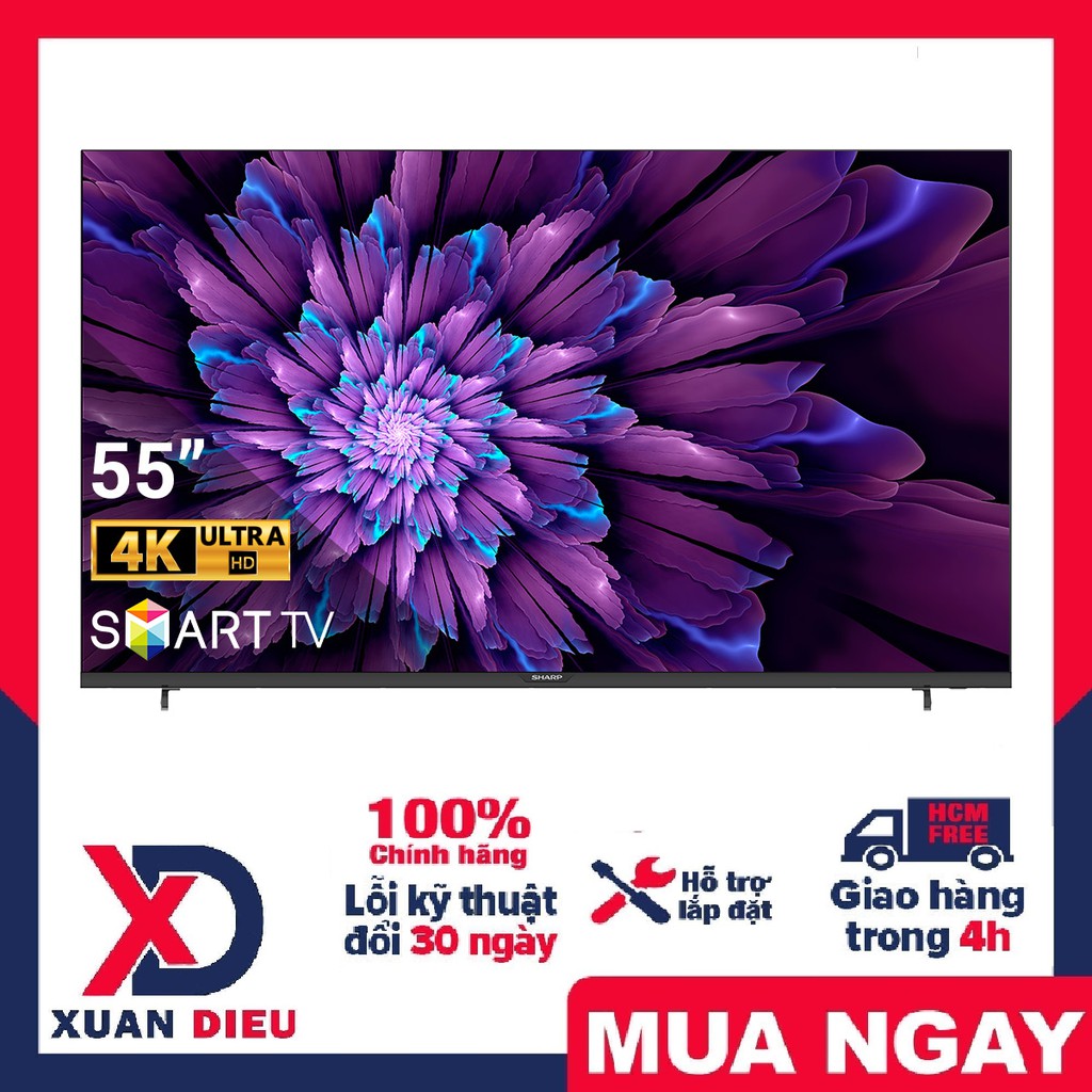 Smart Tivi Sharp 4K 55 inch 4T-C55CJ2X  Kho ứng dụng phong phú:FptPlay,Zing TV,ClipTV,...,hỗ trợ Youtube - Netflix,...