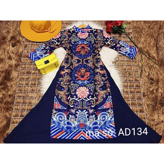 có size lớn 4XL Set Áo Dài Cách Tân CỔ TRỤ HỌA TIẾT THỔ CẨM nền xanh đen kèm váy