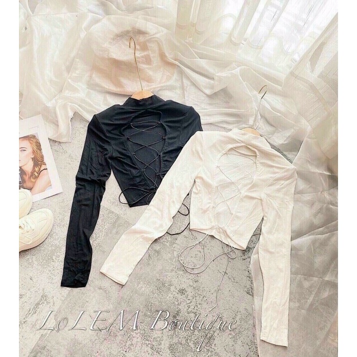 💥Áo croptop trễ vai đan dây lưng, Áo thun cổ vuông tay dài,vải thun gân mịn đẹp 💥💥 | BigBuy360 - bigbuy360.vn