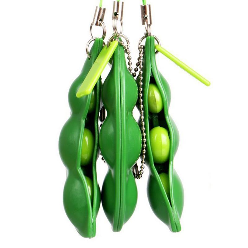 1PCS Infinitely Squeezed Edamame Expression Chain Key Pendant Decorative Stress Relief Decompression Toy Anti-stress Rubber