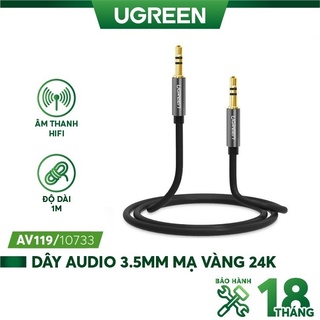 Dây audio 3.5mm tròn mạ vàng 24k, tpe cao cấp dài 1m ugreen av119 10733 - hàng chính hãng