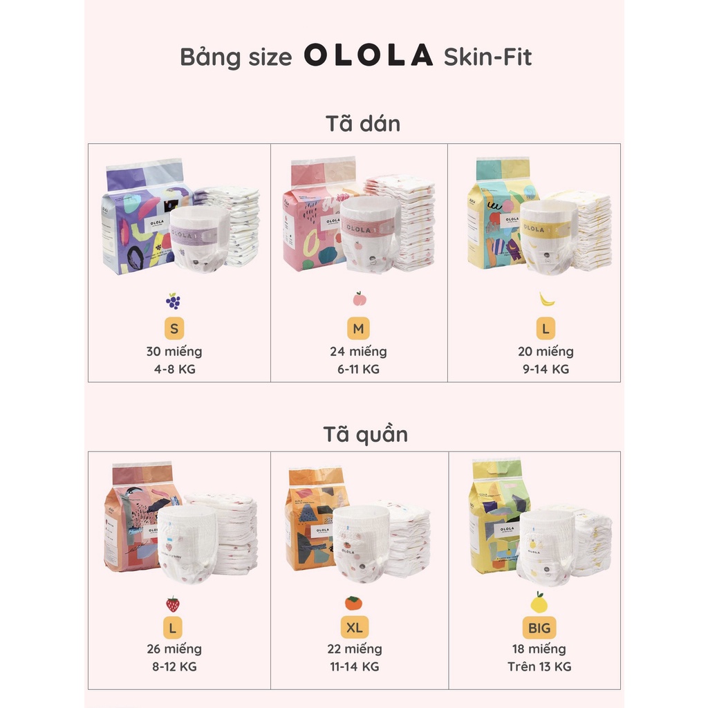 Bỉm dán/quần OLOLA S30/M24/L20/XL22/BIG18