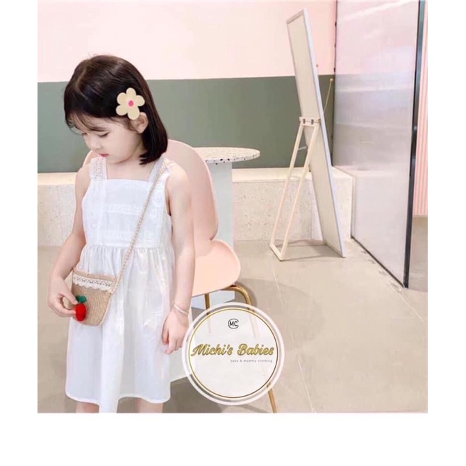 Váy trắng 2 dây phối ren sang chảnh cho bé gái (T7)