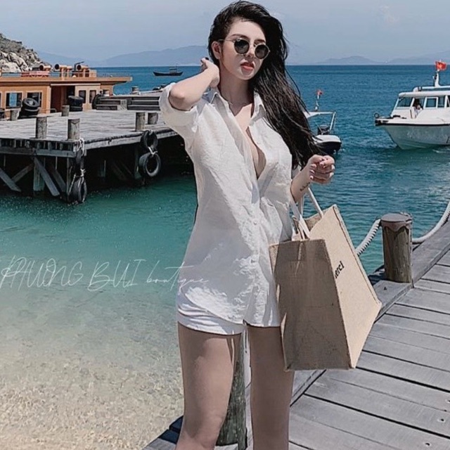ÁO SƠ MI TRẮNG CHẤT ĐŨI MỀM ĐẸP CÓ THỂ MẶC ĐI BIỂN, ĐI CHƠI MS17277