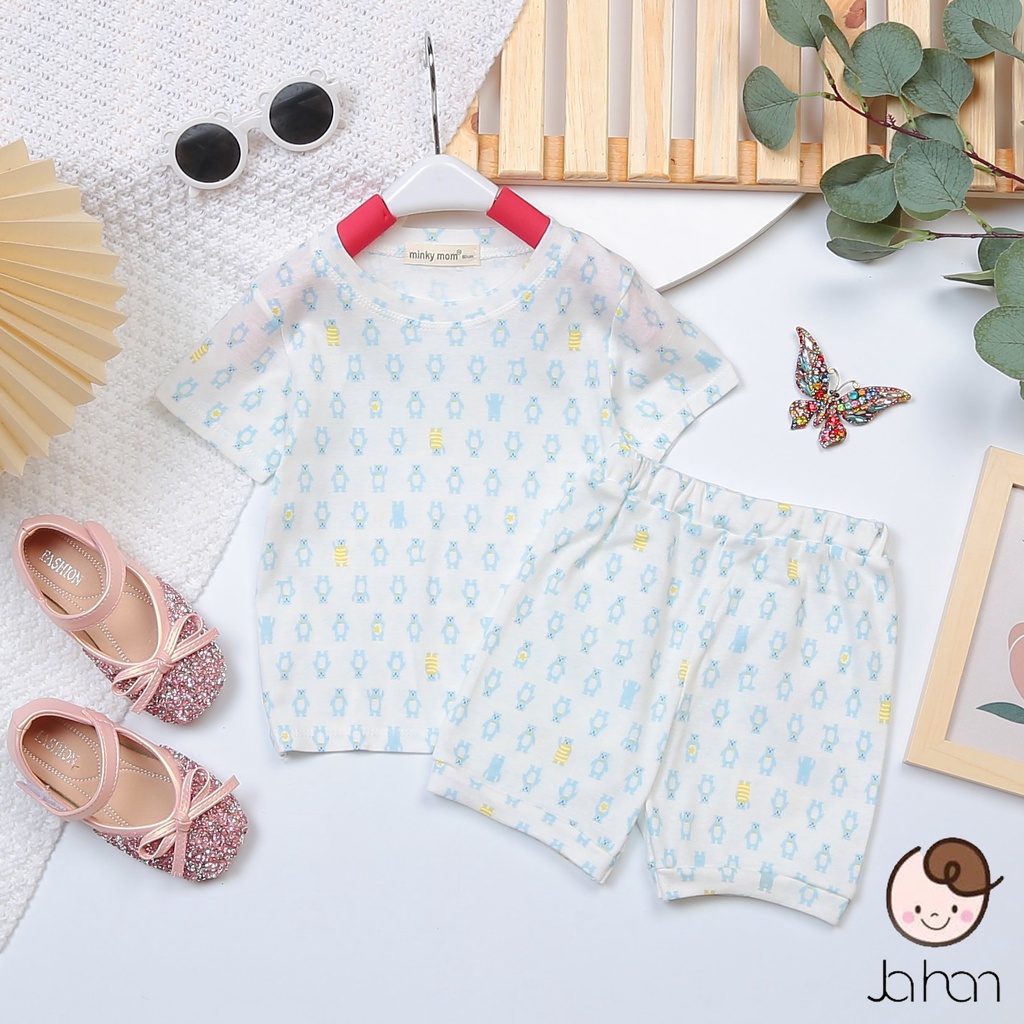 [MÀU NGẪU NHIÊN]Combo 4Bộ Quần Áo Bé Gái, Bé Trai Minky Mom Vải Cotton Borip Động Vật, Bộ Cộc Tay Cho Bé Mặc Nhà MKM2212