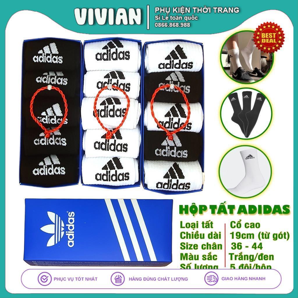 Tất Vớ ADIDAS CỔ CAO Hộp COMBO 5 đôi dệt kim cao cấp, Chất liệu 95% Cotton, kháng khuẩn, thấm hút mồ hôi cực hiệu quả