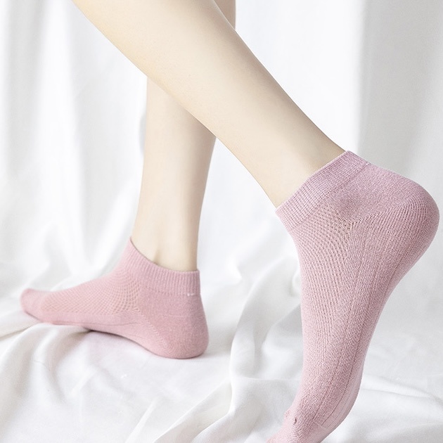 Tất vớ nữ cổ thấp trơn cotton mỏng thoáng khí nhiều màu
