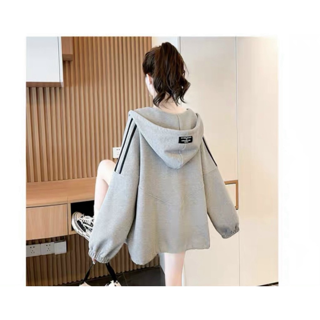 Áo khoác Hoodie Dây Kéo Phối Ba Sọc Siêu Đẹp Sang Chảnh