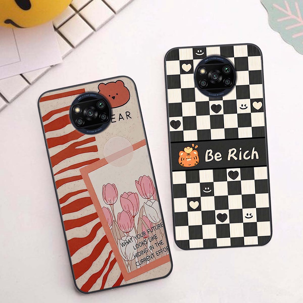 Ốp Xiaomi Poco X3 / Poco X3 Pro gấu Bear rick caro vuông thời trang siêu đẹp