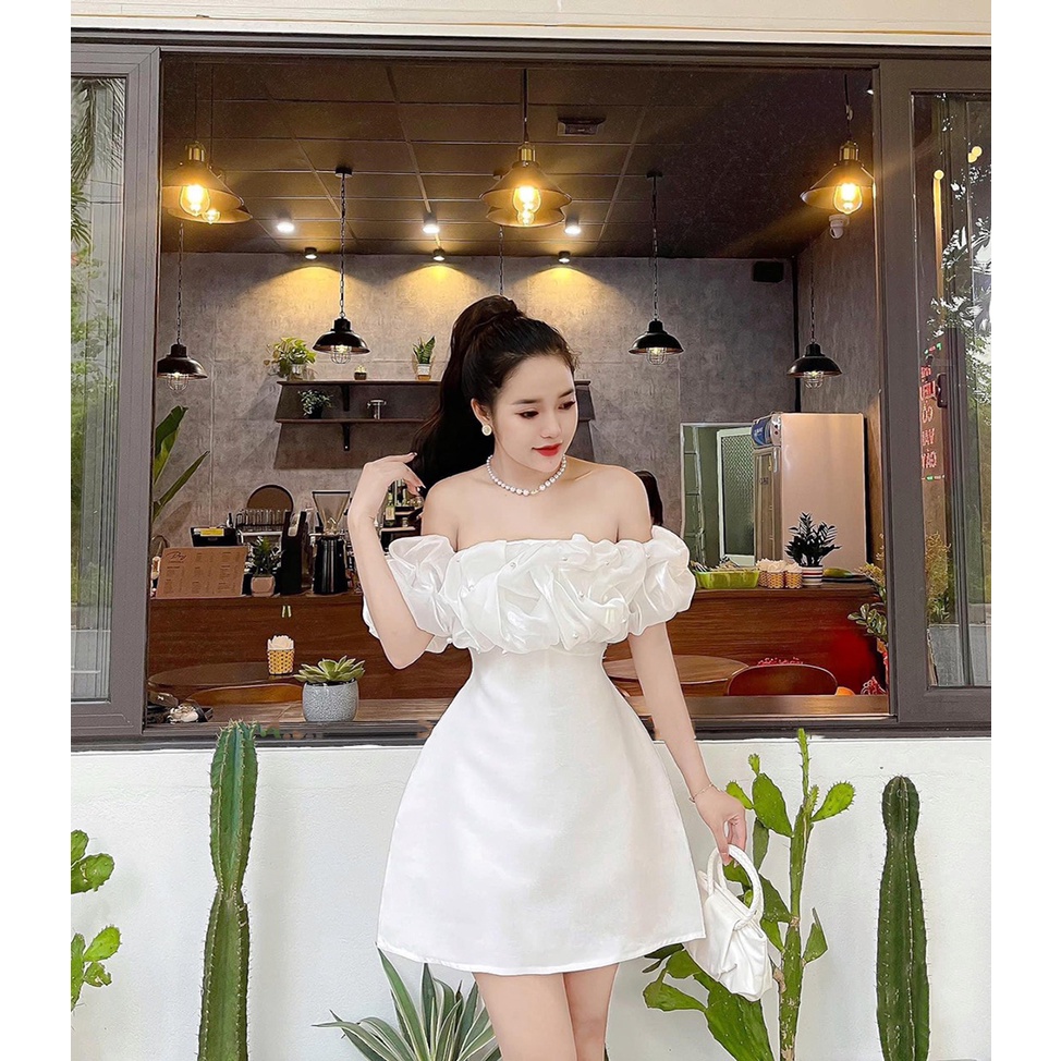 Đầm váy trễ vai dự tiệc nữ kết cườm dễ thương cá tính xinh đẹp