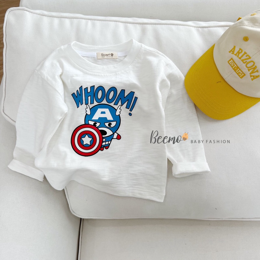 Áo thun dài tay bé trai Beemo áo thu đông nam 100% Cotton in hình siêu nhân chibi cho trẻ từ 2-10 tuổi