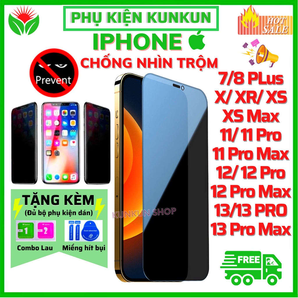 Kính Cường Lực Chống nhìn trộm Iphone 7Plus/8Plus/X/XR/XS/XS Max/11/11 Pro Max/12/12 Pro Max/13/13 Pro Max -Dán màn hình