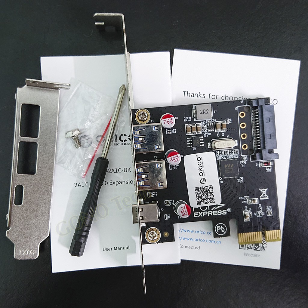 Thẻ mở rộng USB Orico PNU-2A1C 3A1R Chuyển PCIe X1 to USB-A 3.0 và Type-C / RJ45 Mạng LAN | Adapter PCI-Express Card