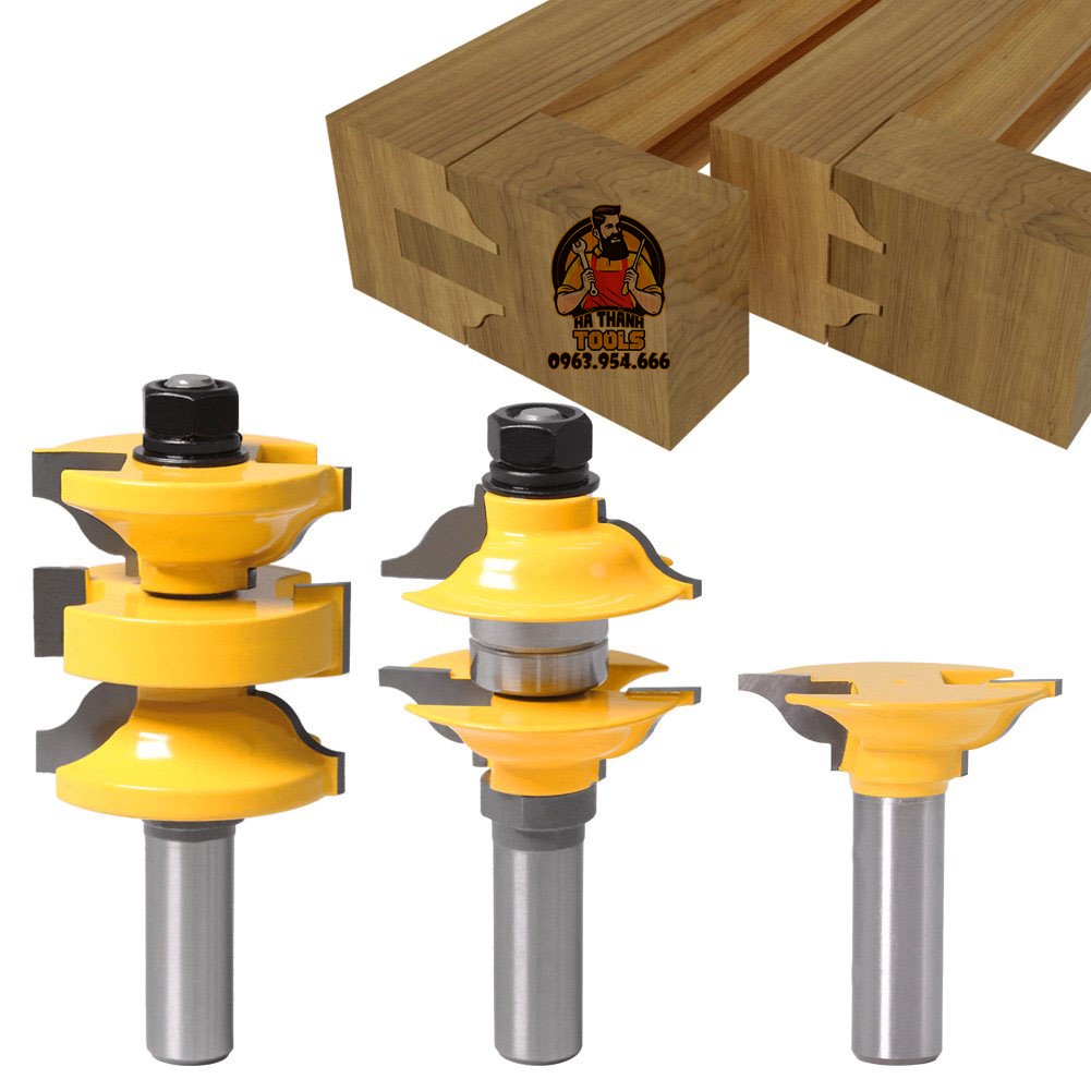 BỘ 3 MŨI PHAY GỖ GHÉP MỘNG CỬA CHÍNH CỐT 12LY7 - DÙNG CHO VÁN DÀY 35-47MM