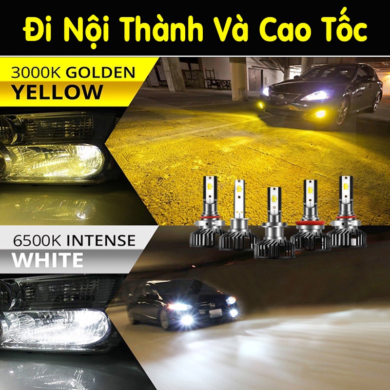 Bóng đèn led trắng vàng pha cos gầm ô tô xe hơi bi cầu chân H1 H4 H7 H11 HB3 HB4 9005 9006 tăng trợ sáng bóng halogen