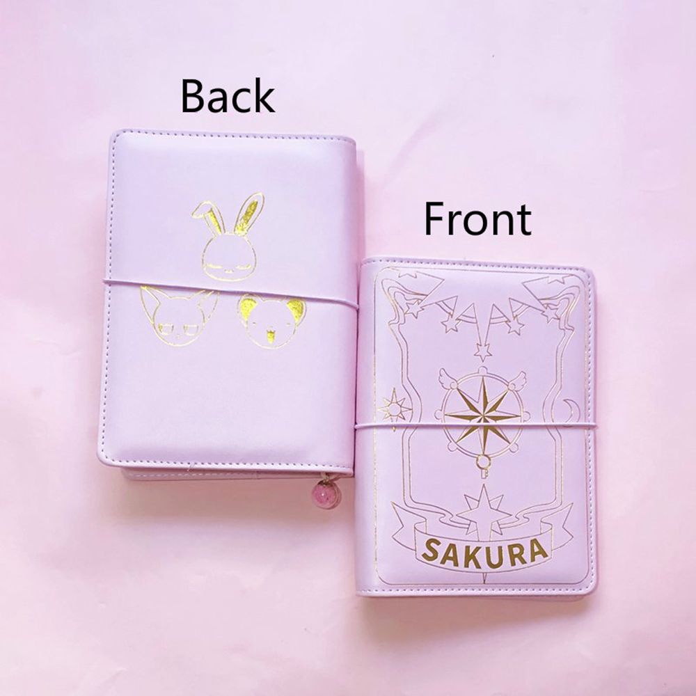 Sổ tay khổ A6 màu hồng in hình phong cách anime Sakura Thủ Lĩnh thẻ Bài Nhật Bản chất lượng cao