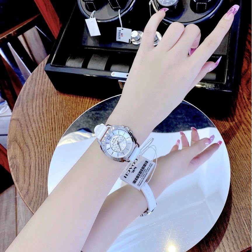Đồng Hồ Nữ Coach 14502093 Dây Silicon Trắng Silver Chính Hãng 34mm