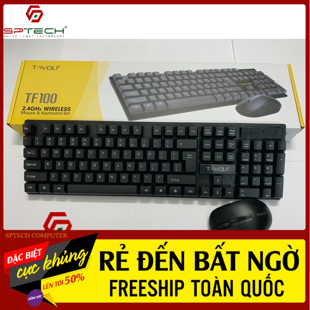 Chuột Phím Không Dây 💎𝓕𝓡𝓔𝓔𝓢𝓗𝓘𝓟💎 Combo Bộ Bàn Phím Và Chuột TWOLF TF100 Led (BH 12 Tháng) SPTECH COMPUTER