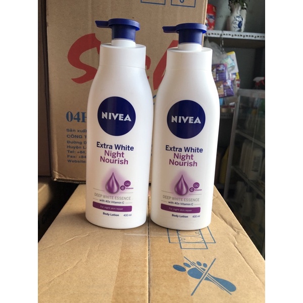 Nivea extra white night body lotion 400 mL.