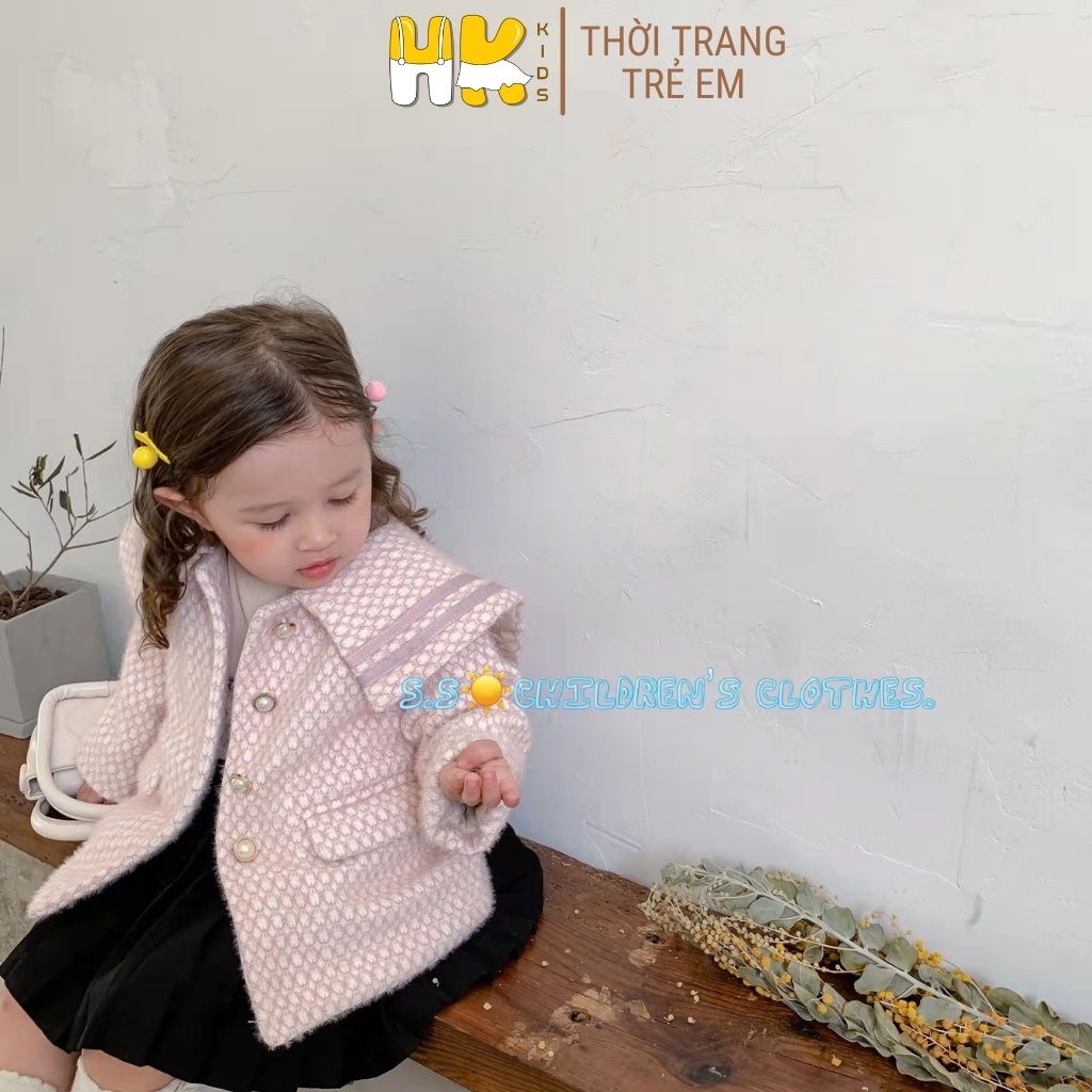 Áo khoác cho bé gái từ 1 đến 6 tuổi, chất dạ lông thỏ mềm mịn và nhẹ, dày dặn và ấm áp, kiểu dáng Hàn xinh xắn - HK KIDS