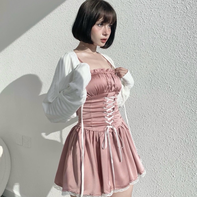 GILL BABY | Đầm váy xoè giả corset kèm quần phối ruy băng tôn dáng đi chơi hẹn hò