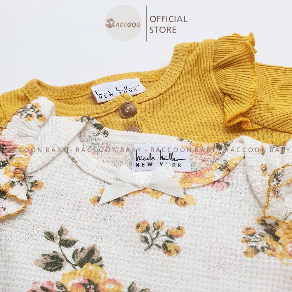 Bộ đồ liền thân tay dài hoa chất gân tổ ong bodysuit body chip bé gái xuất Pháp Hicole Hiller