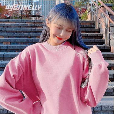 Áo Sweater Nỉ Nelly Heybig trơn màu hồng