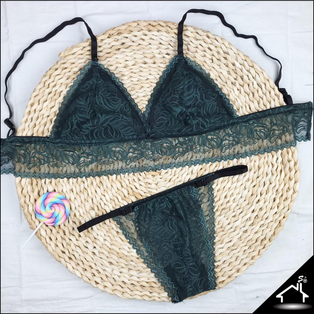 Bộ đồ lót ren không gọng mút vừa gợi cảm màu xanh ngọc quần dây - Nội y sexy by NHÀ SÒ Bralette NS163