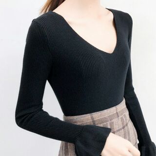 Áo len cổ tim tay dài xòe trẻ trung xinh đẹp sang chảnh quyến rũ nha