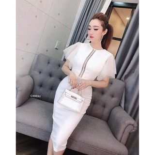 Đầm body cotton tay cánh tiên lưới xòe