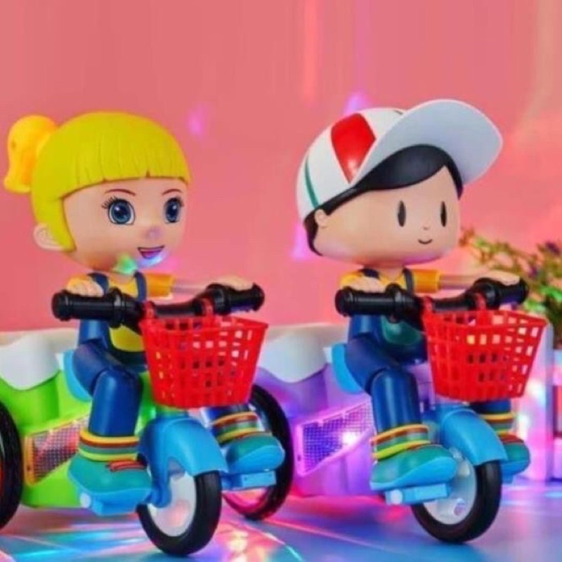 Xe đồ chơi có nhạc và đèn led em bé đạp xe xoay 360 độ