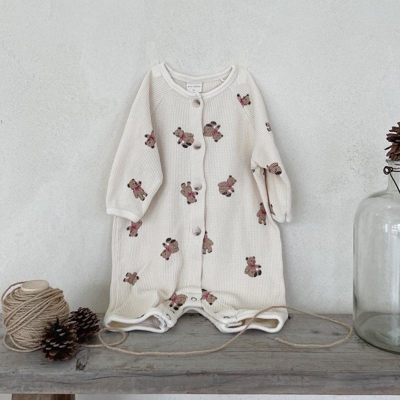 Baby Clothes Long Sleeve Baby Romper Newborn Bodysuit Jumpsuit 0-24 Months Infant Waffle Little Bear Jumpsuit Thin
